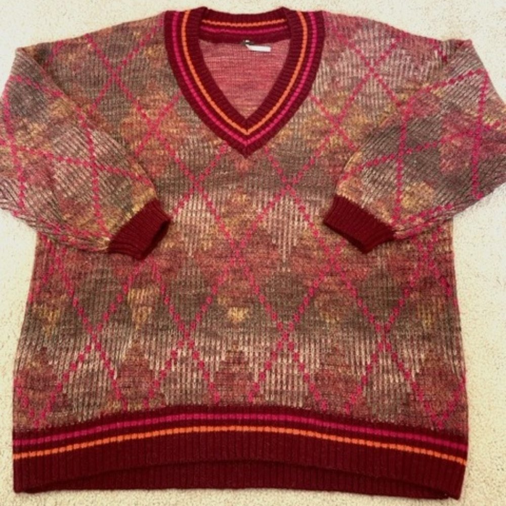 Free People L Argyle Sweater